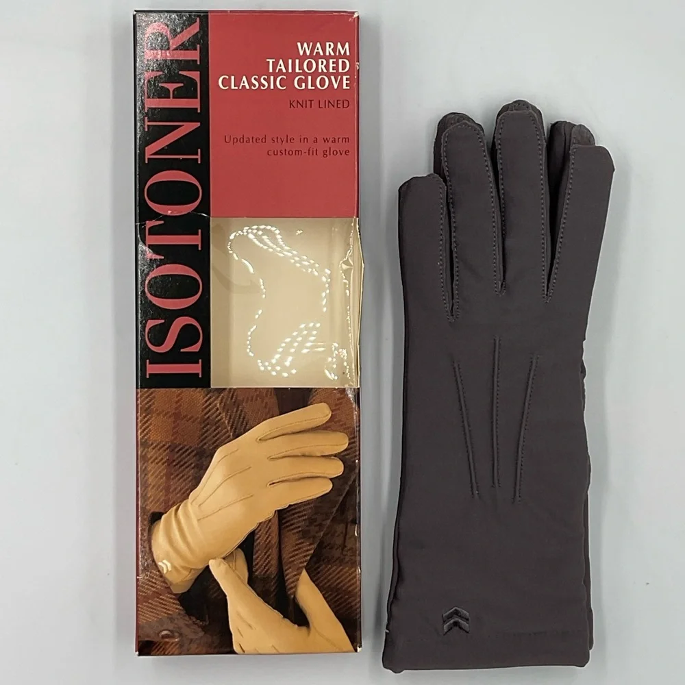 New Vintage 1994 Isotoner Warm Tailored Classic Knit-Lined Gloves - Brown